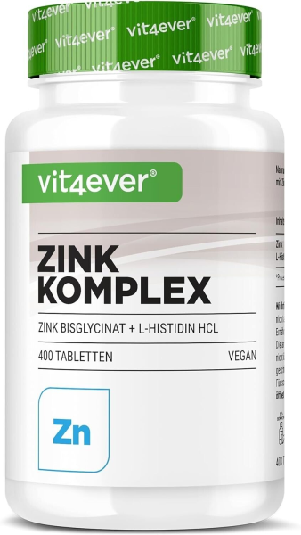 Vit4ever Zink Komplex Zinkbisglycinat & L-Histidin, 400 Tabletten