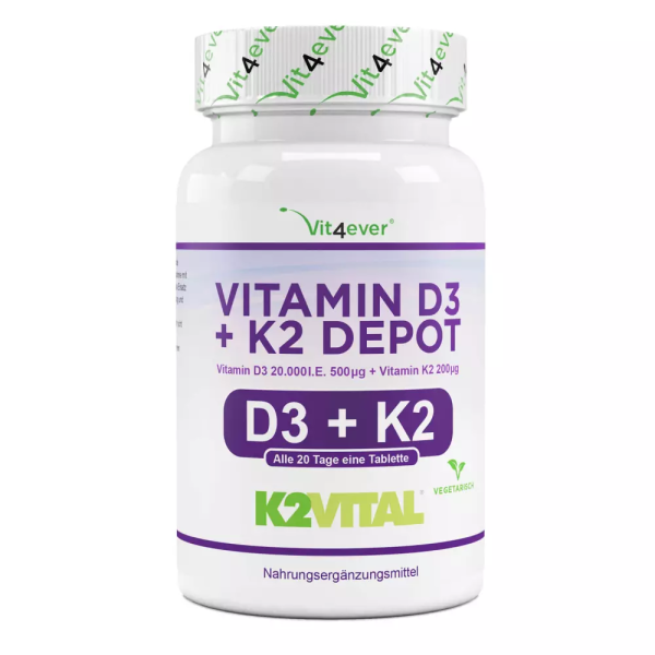 Vit4ever Vitamin D3 20.000 I.E. + Vitamin K2 200 mcg, 180 Tabletten