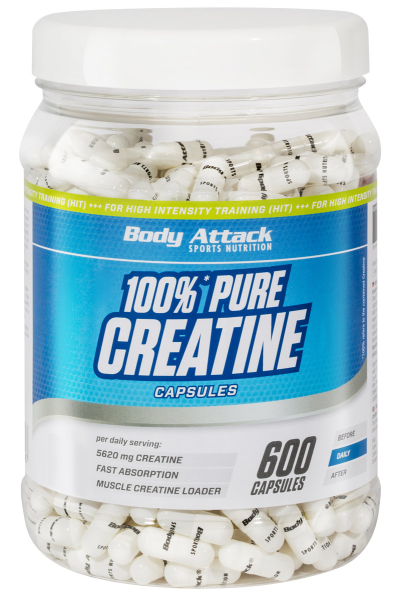 Body Attack 100% Pure Creatine, 600 Caps